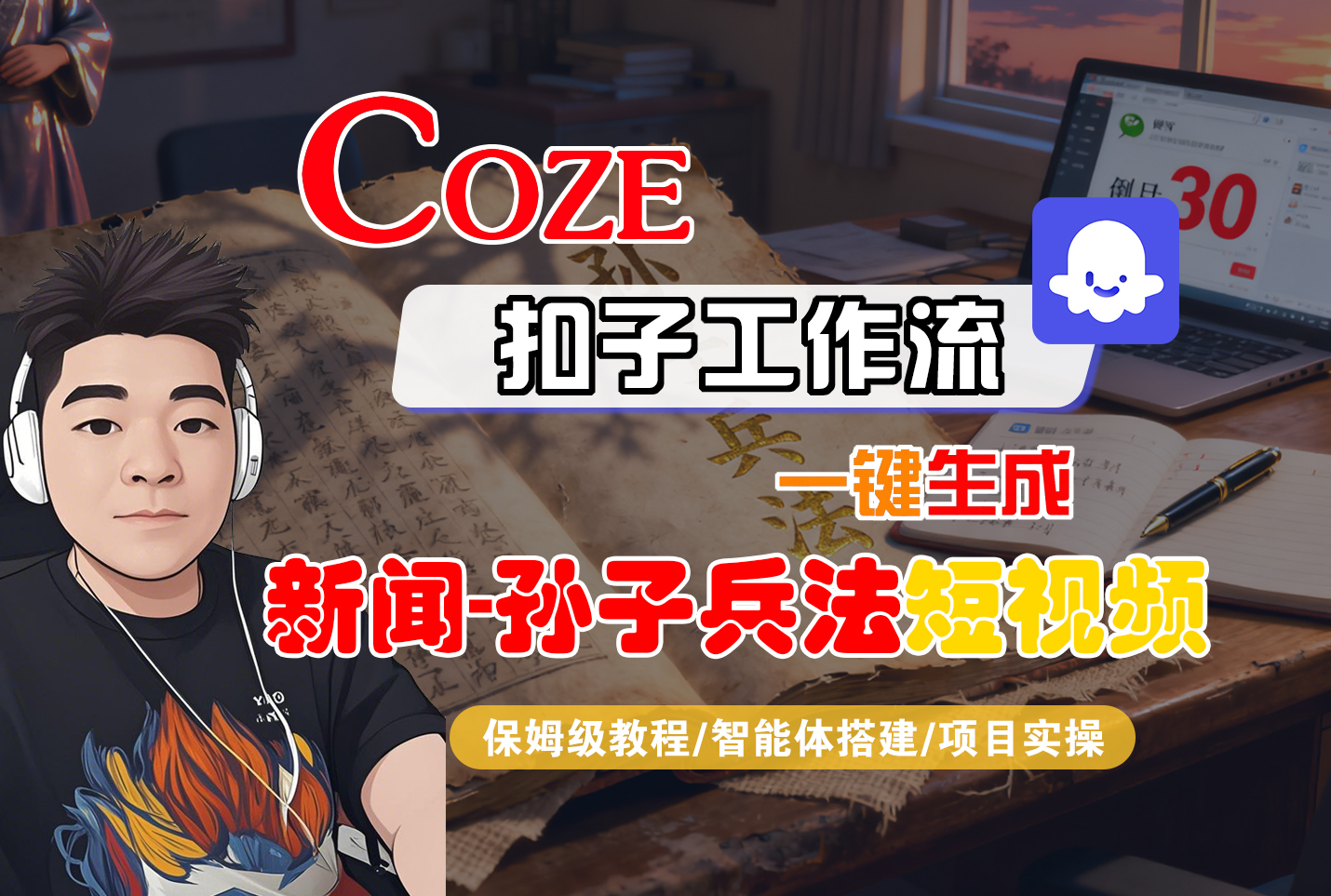 Coze扣子智能体工作流一键生成“新闻-孙子兵法“短视频，全流程保姆级教学-亮剑学堂