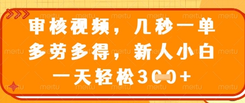 最新审核视频，几秒一单，多劳多得，新人小白一天轻松3张【揭秘】-亮剑学堂