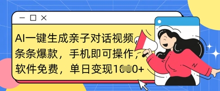 AI一键生成亲子对话视频，条条爆款，一部手机即可操作，单日变现数张-亮剑学堂